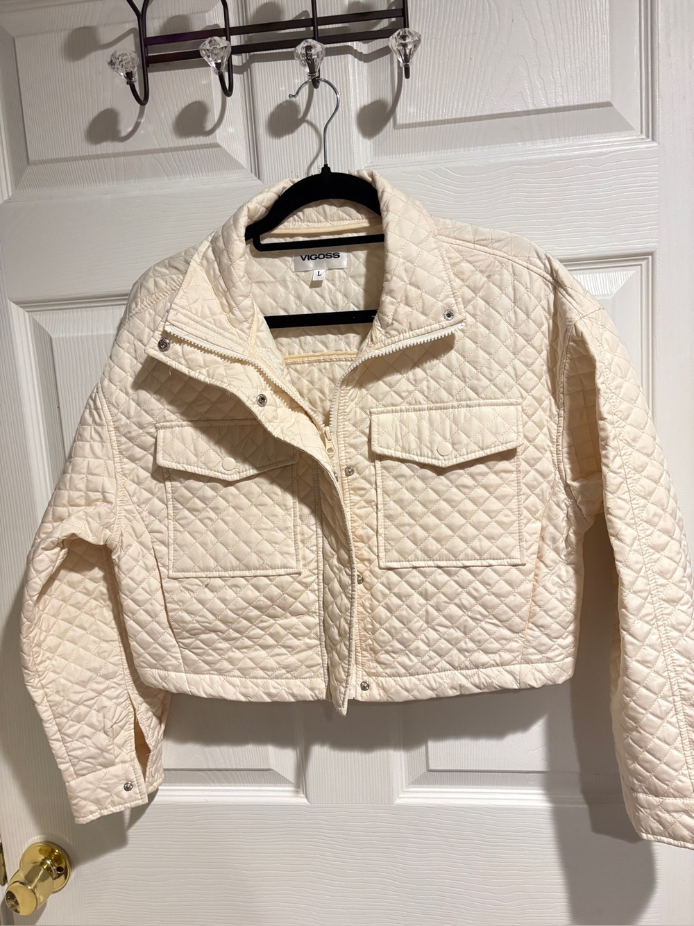 Vigoss Cream Quilted Cropped Puffer Jacket
